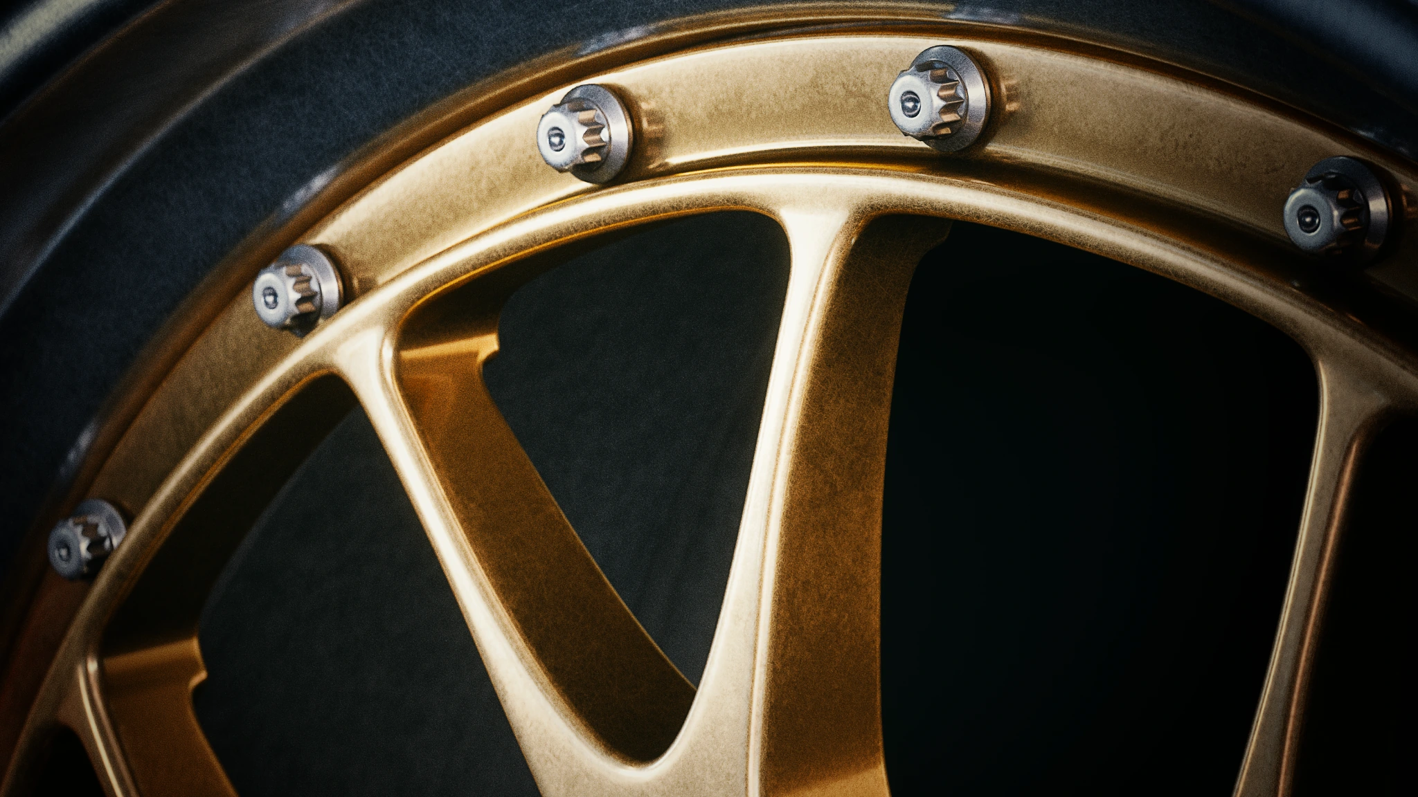 Actual project close-up of the gold wheel spokes