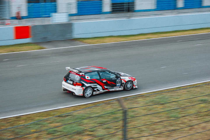 Black, white and red Honda Civic drift build