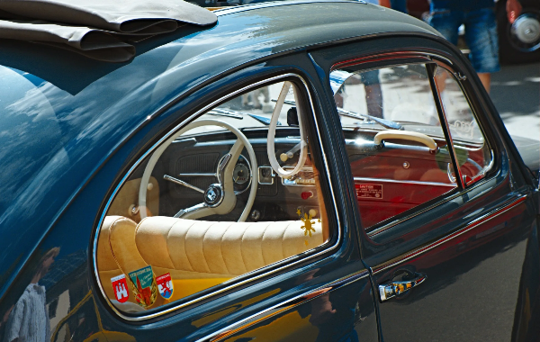 Volkswagen Beetle interior through the side window