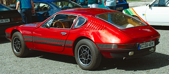 Red Volkswagen SP2, rear three-quarter