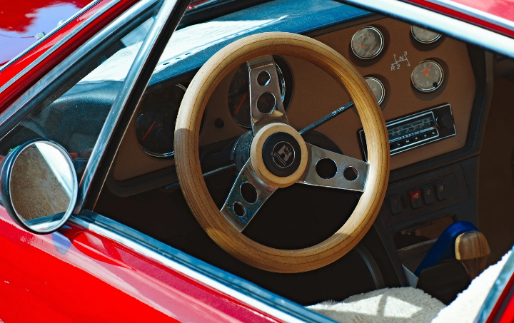 Volkswagen SP2 interior — wood steering wheel