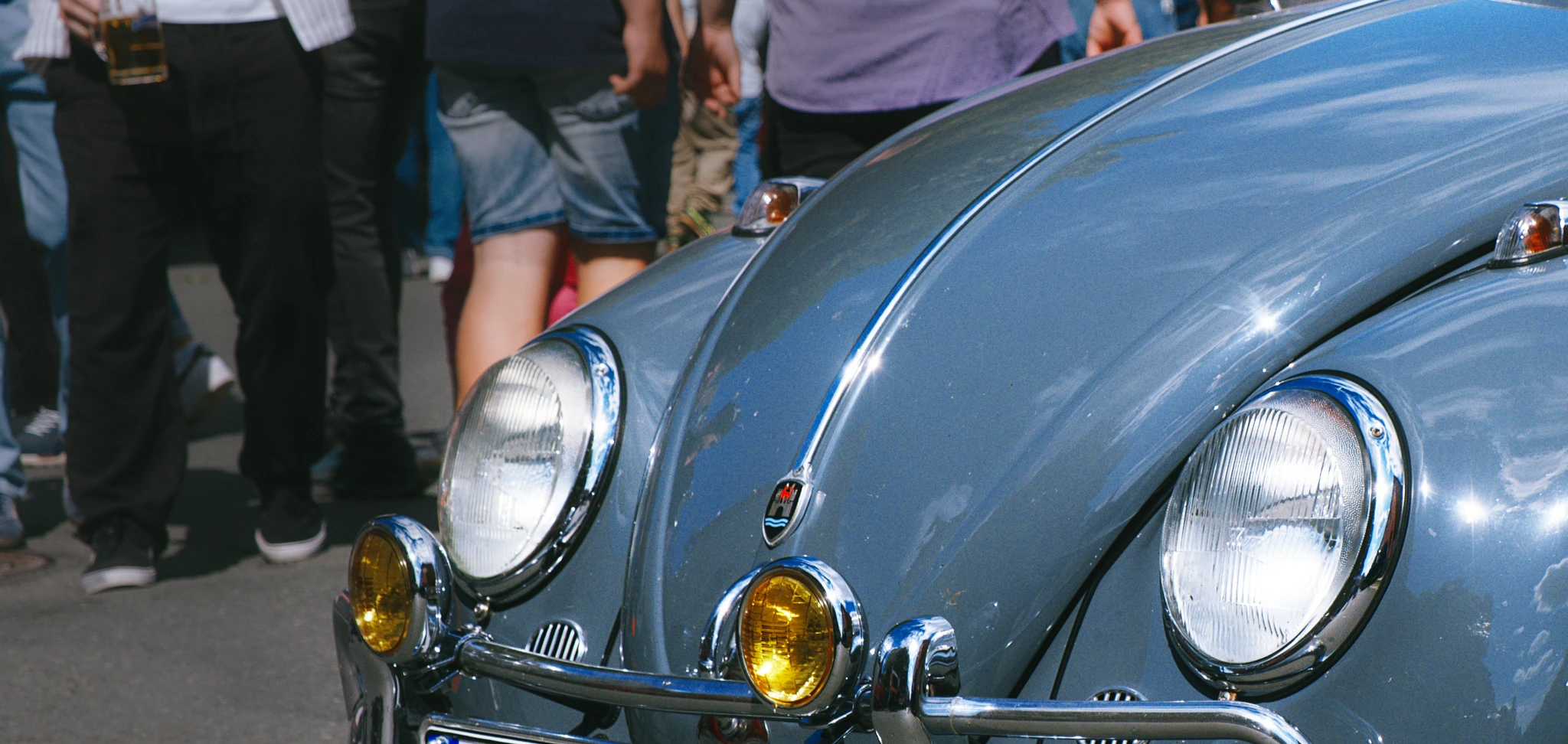 Blue-grey classic Volkswagen Beetle photographed at Marktleugast