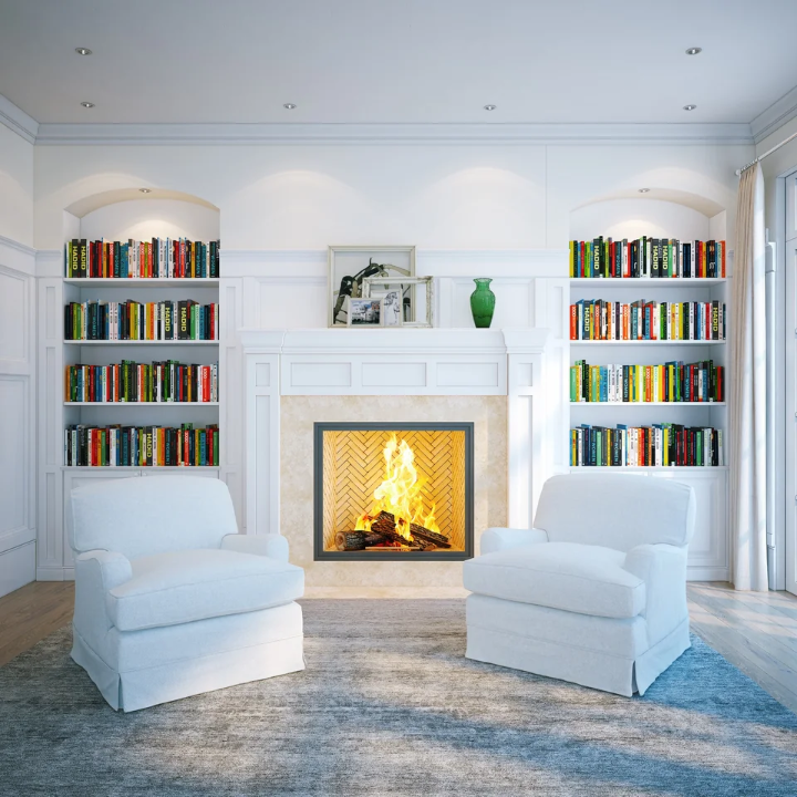 Living / Fireplace and library